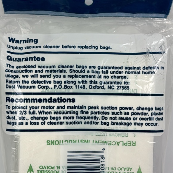 DVC Brand Disposable Vacuum Bags Type C 12 bags in package NEW UNOPENED - Picture 4 of 5